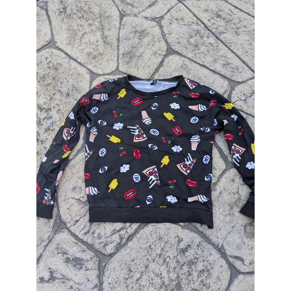 Divided‎ H&M Sweatshirt Top Size M Long Sleeve Crew Neck Cotton Pizza Ice Cream - Picture 3 of 10